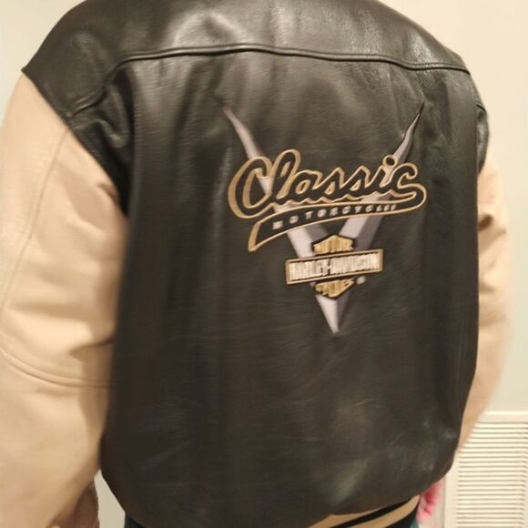 Vintage Harley Davidson Classic Varsity Bomber Leather Jacket Coat - Picture 3 of 13
